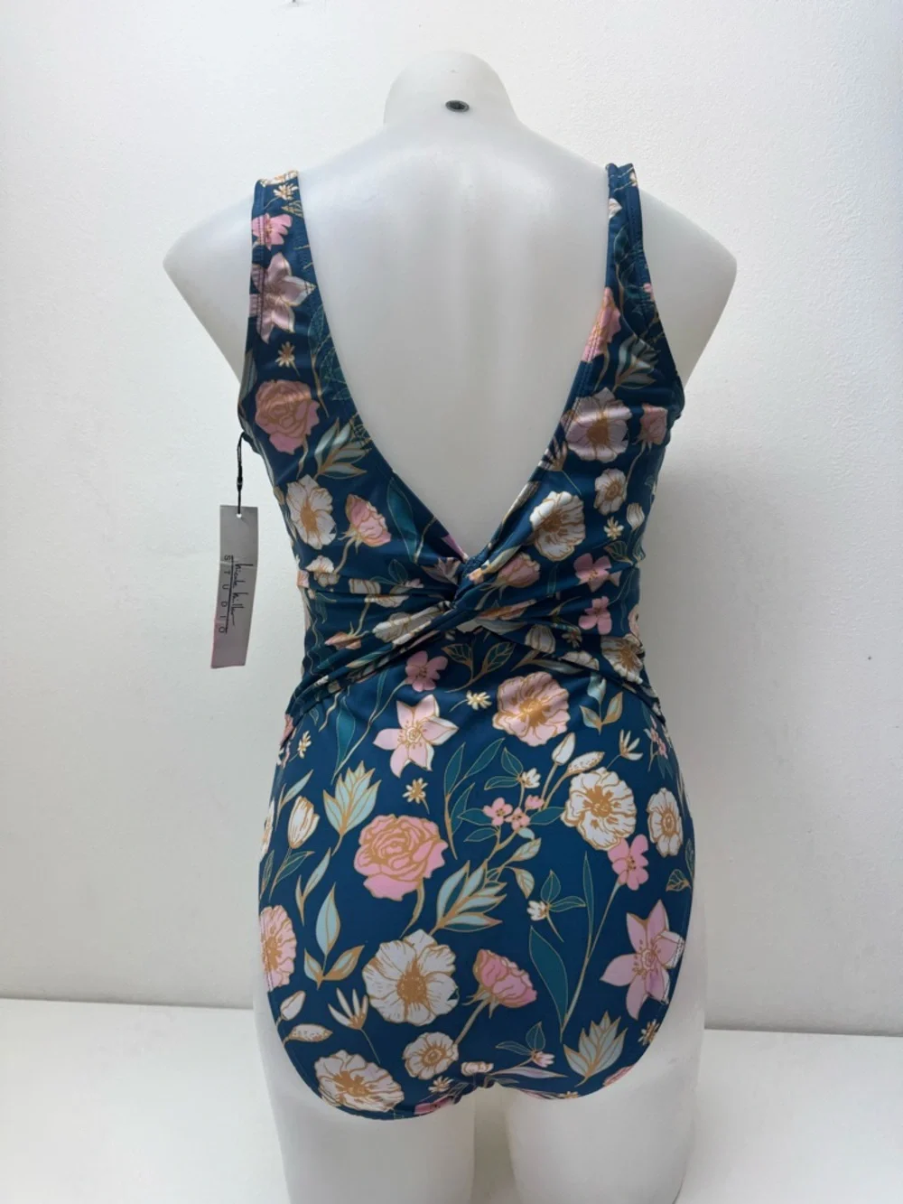 Nicole Miller Teal Floral Twist-Front One-Piece Swimsuit Sz M NWT - Picture 5 of 7